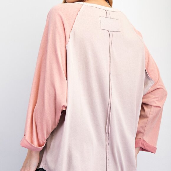 Easel Rose Pink Color Mix Rayon Cotton Knit Tunic - Picture 7 of 7